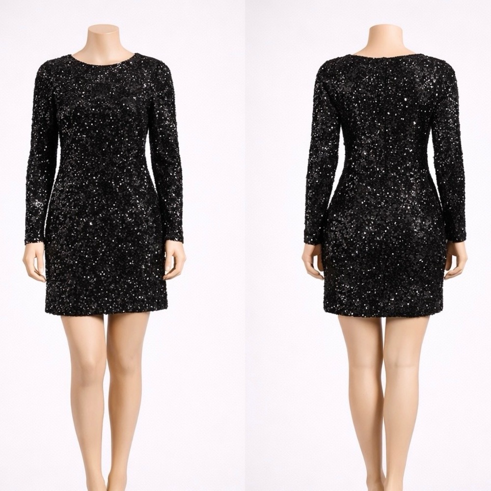 H&M Black Sequin Long-Sleeve Mini Dress